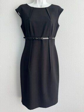 Calvin Klein Black Classic Sleeveless Sheath Dress with Belt – Size 2,